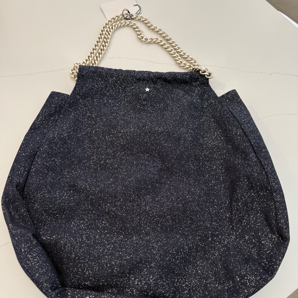 L'AURA Denim Sparkle Miami Shoulder Bag Chain Strap NWT Everyday Large Bag - Picture 5 of 8